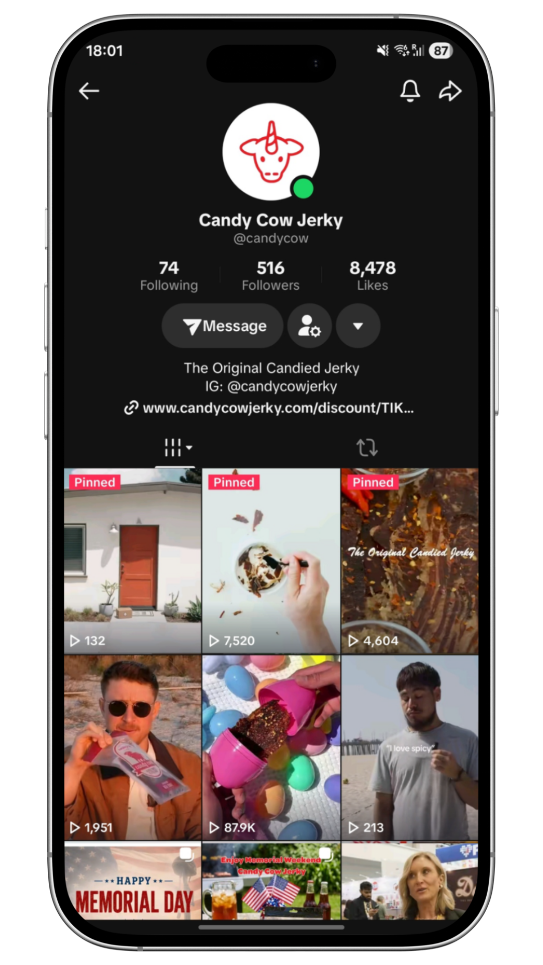 Candy Cow TikTok profile