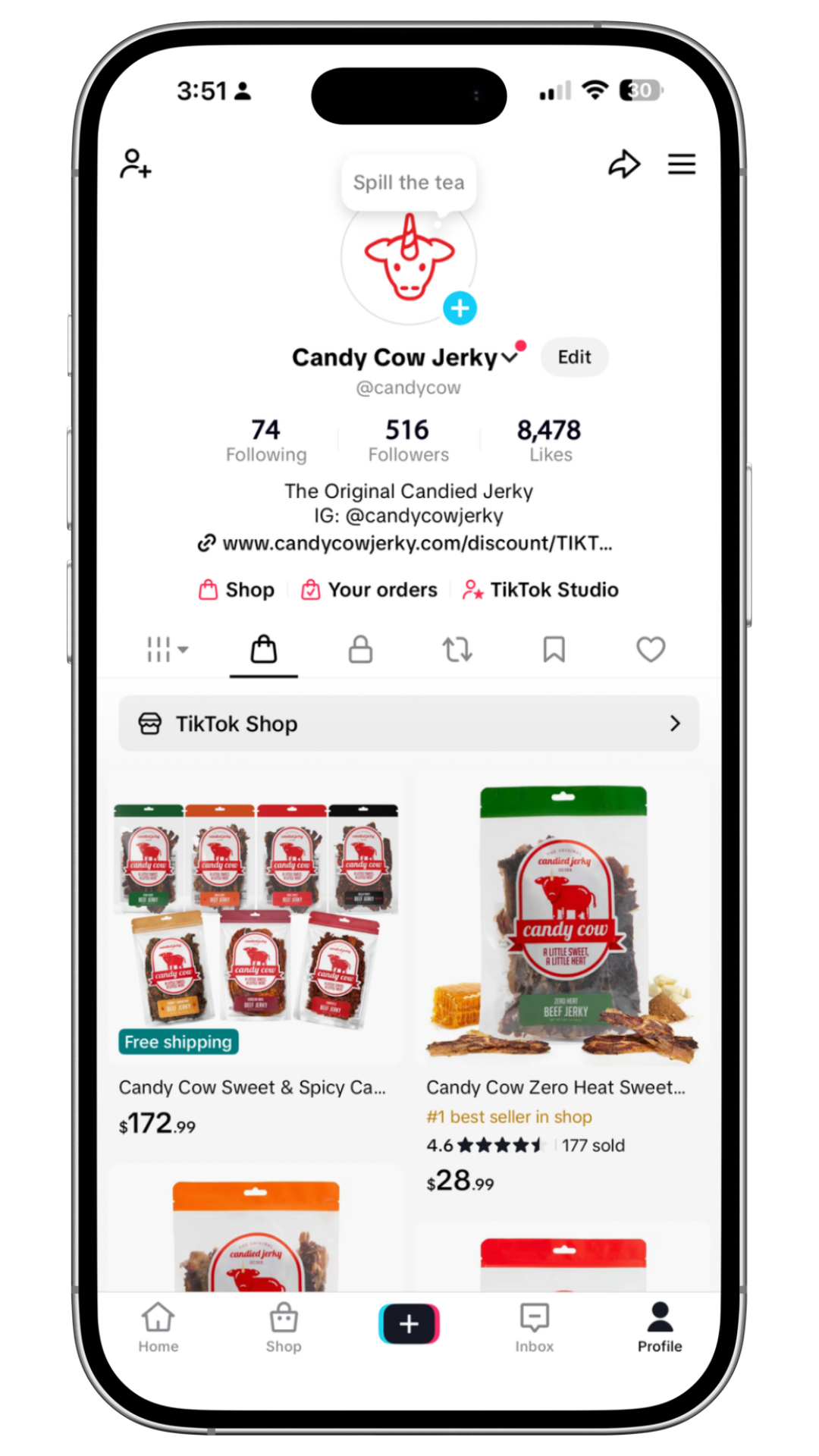 Candy Cow TikTok Shop storefront