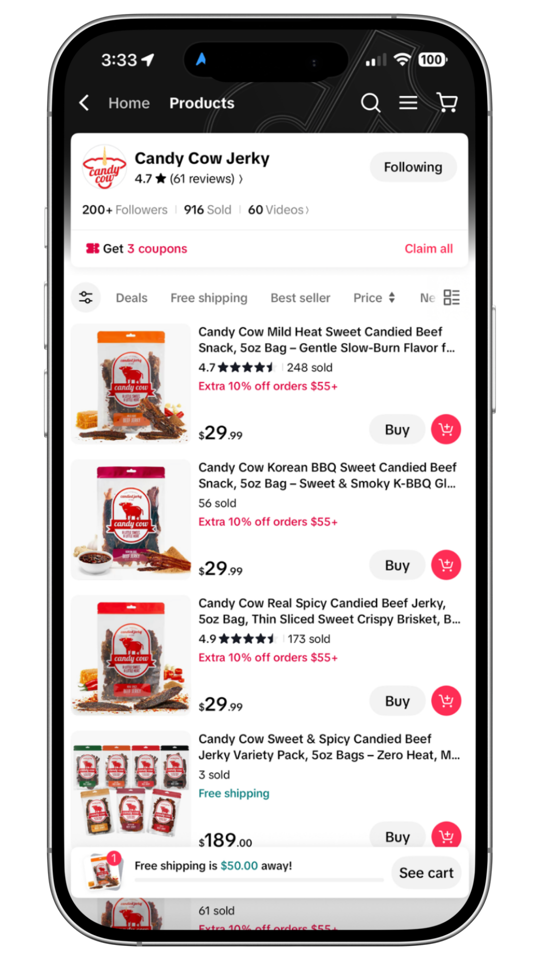 Candy Cow TikTok Shop product listings
