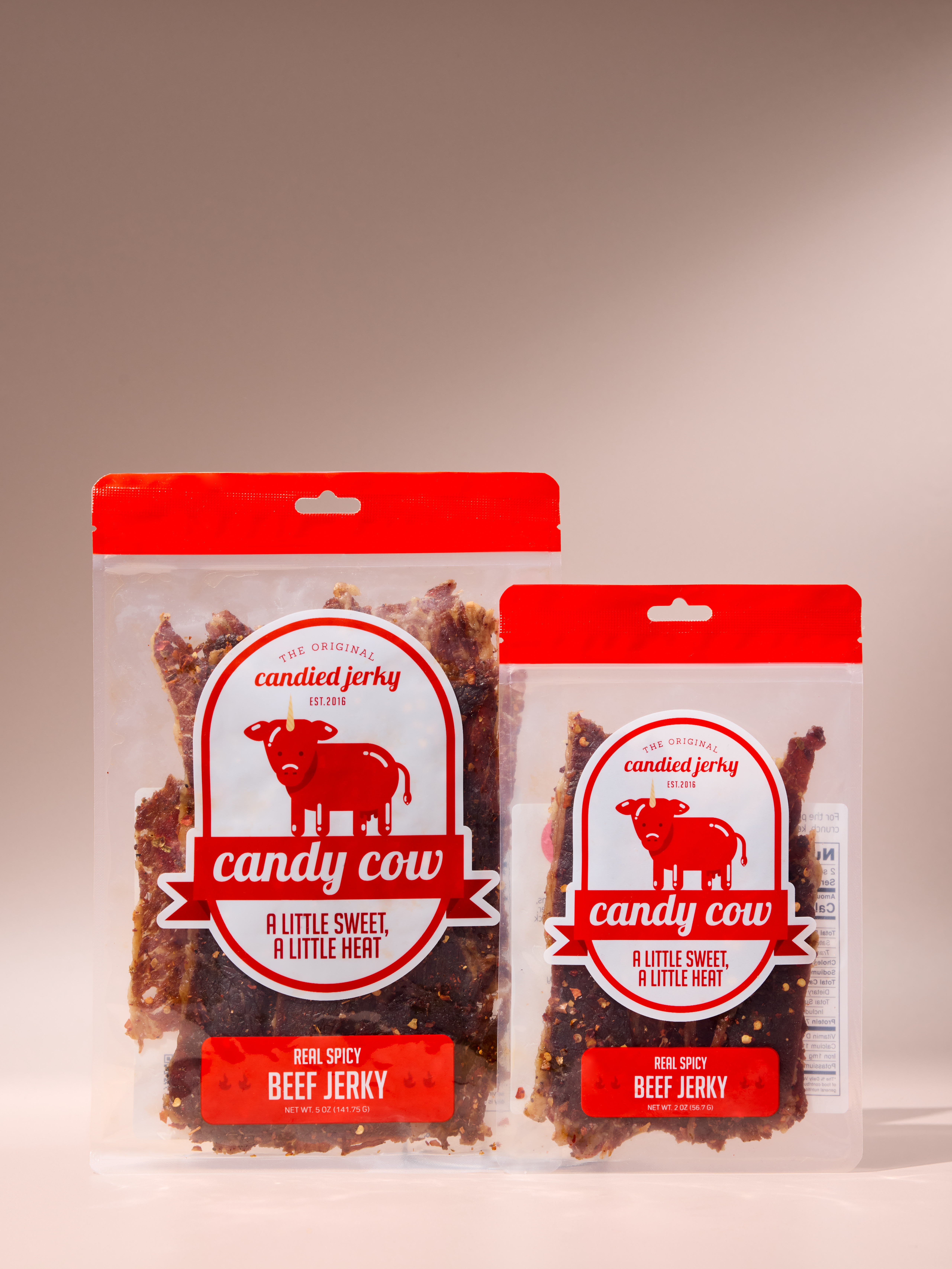 Candy Cow candied beef jerky packages